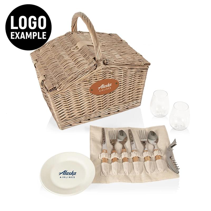 Piccadilly Double Lid Picnic Basket w/Service for Two